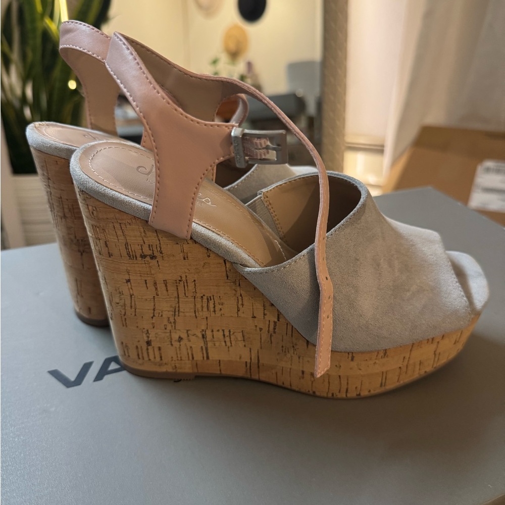 Stylish Pink and Gray Wedge Sandals